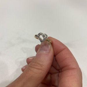 Diamond open heart and gold band ring
